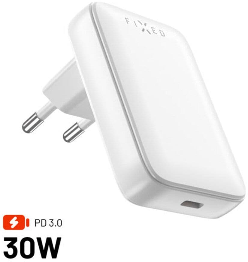 Fixed FAST Slank 30W USB-C - GaN Lader - Vinklet - Hvit
