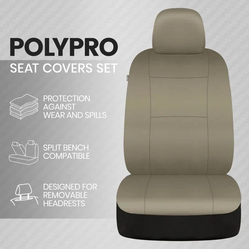NONE Seat Covers Full Set in Solid Beige – Front and Rear Split Bench Seat , Easy to Install for Auto Trucks Van SUV Car