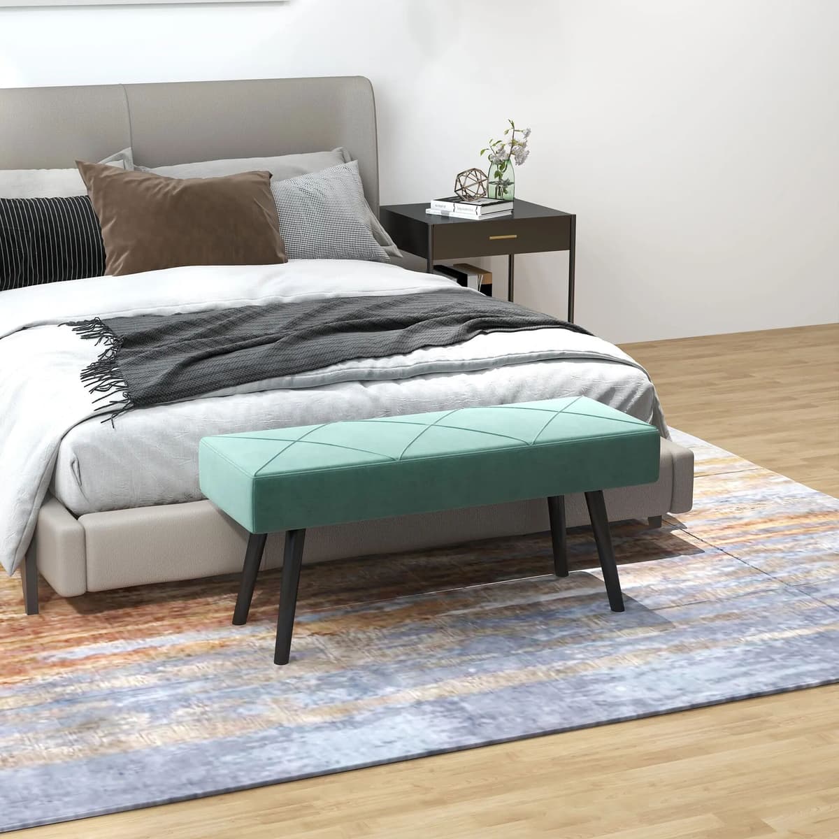 HOMCOM Upholstered Hallway Bench End of Bed Bench w/ X-Shape Design for Bedroom