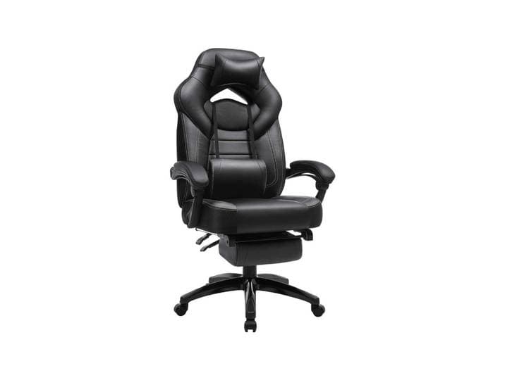 Hansiro Gaming Stuhl Schreibtischstuhl, Schwarz, Leder, 64x128x70 cm, Büromöbel, Bürostühle, Gaming-Sessel