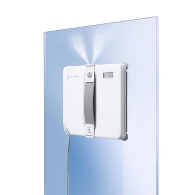 ECOVACS Fensterputzroboter "WINBOT Mini 2, inkl. Reinungslösung 230ml", weiß (weiß, silber), B:21,5cm H:5,5cm T:21,5cm, Fensterreiniger, 50ml Wassertank, Bürsten an allen Ecken, 3,5m Kabel