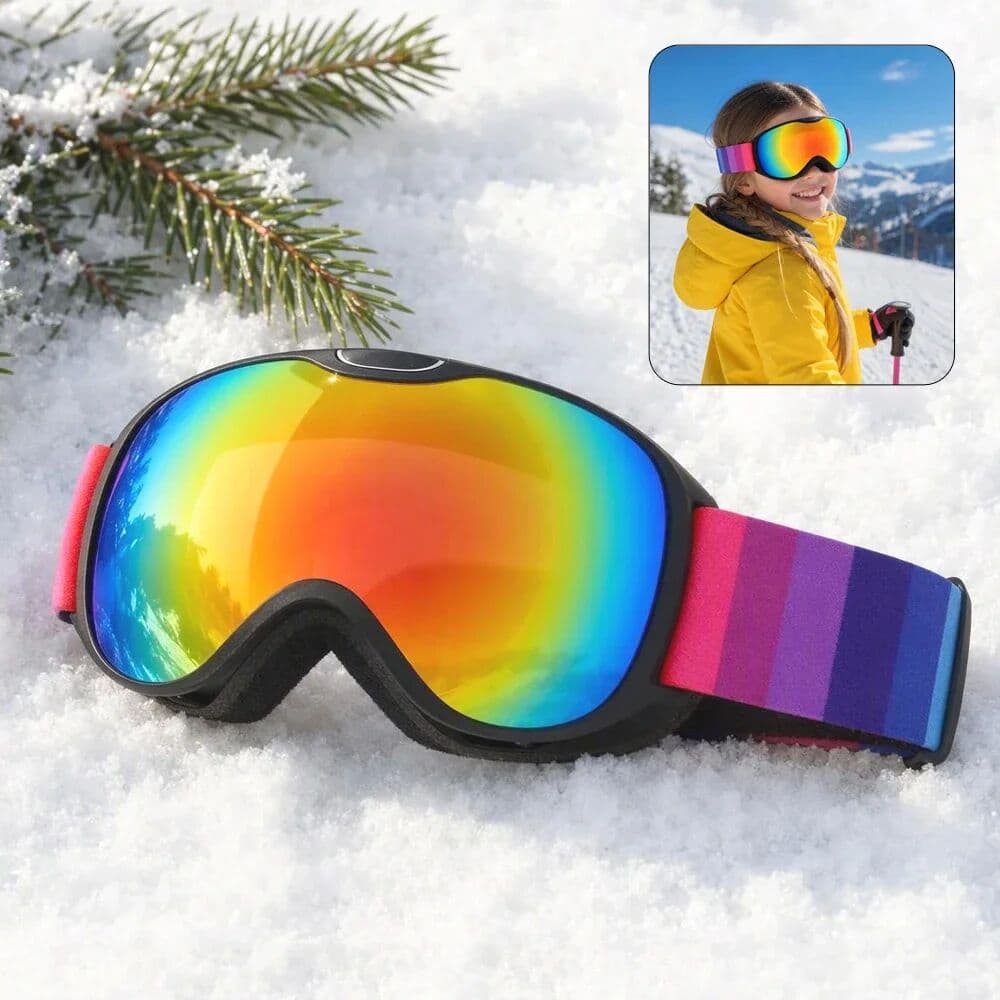 BOLLFO Kids Snowboard Goggles Ages 7-14 Double Layer Anti-Fog UV400 Myopia Compatible Ski Goggles for Children Snow Sports Glasses
