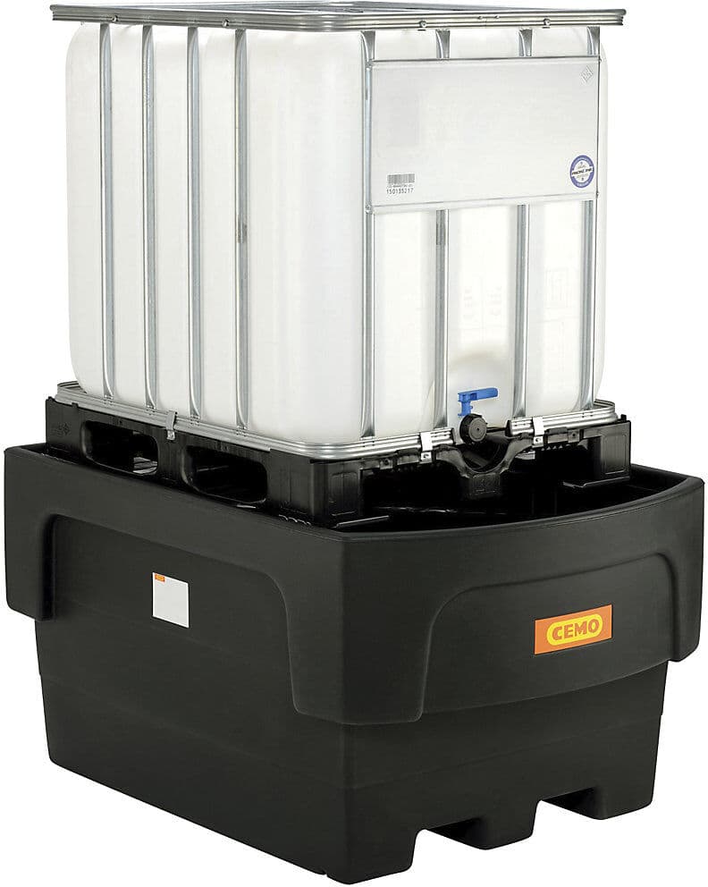 PE-Auffangwanne für Tankcontainer IBC/KTC, für 1 x IBC/KTC Abfüllvorsatzbehälter, mit PE-Stützkreuz CEMO