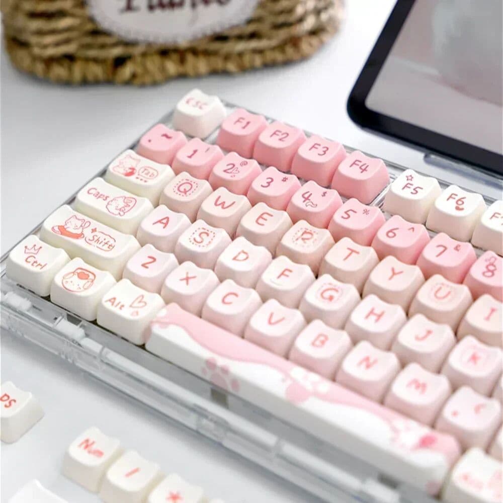 smvp Pink Kitten Keycap, Cat Head Shape PBT MAO Keycap 134 Set for Mechanical Keyboards 68/84/87/104/108