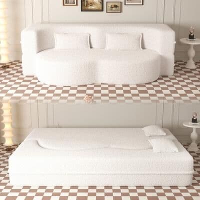Modern Convertible Floor Sofa Bed - Full Size Foldable Sleeper with Memory Foam, 2 Pillows & No Assembly Needed