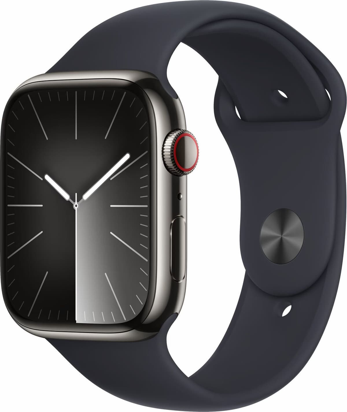 Apple Watch Series 9 Rostfritt stål 45 mm (2023)   GPS + Cellular   Grafit   Sportarmband Midnatt M/L
