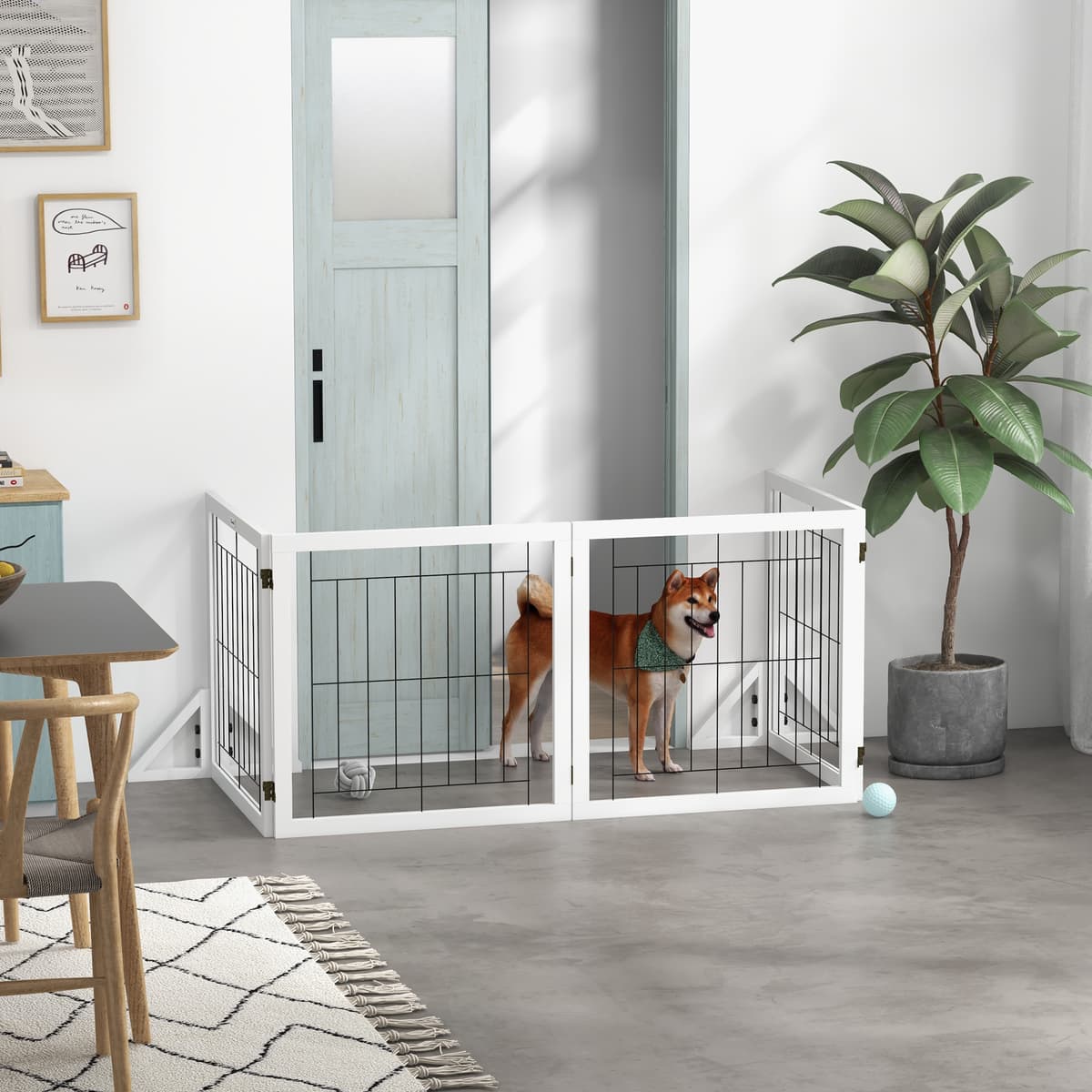 Pawhut Cancellino per Cani Pieghevole con 4 Pannelli e Piedini Triangolari, 280x70 cm, Bianco   Aosom Italy