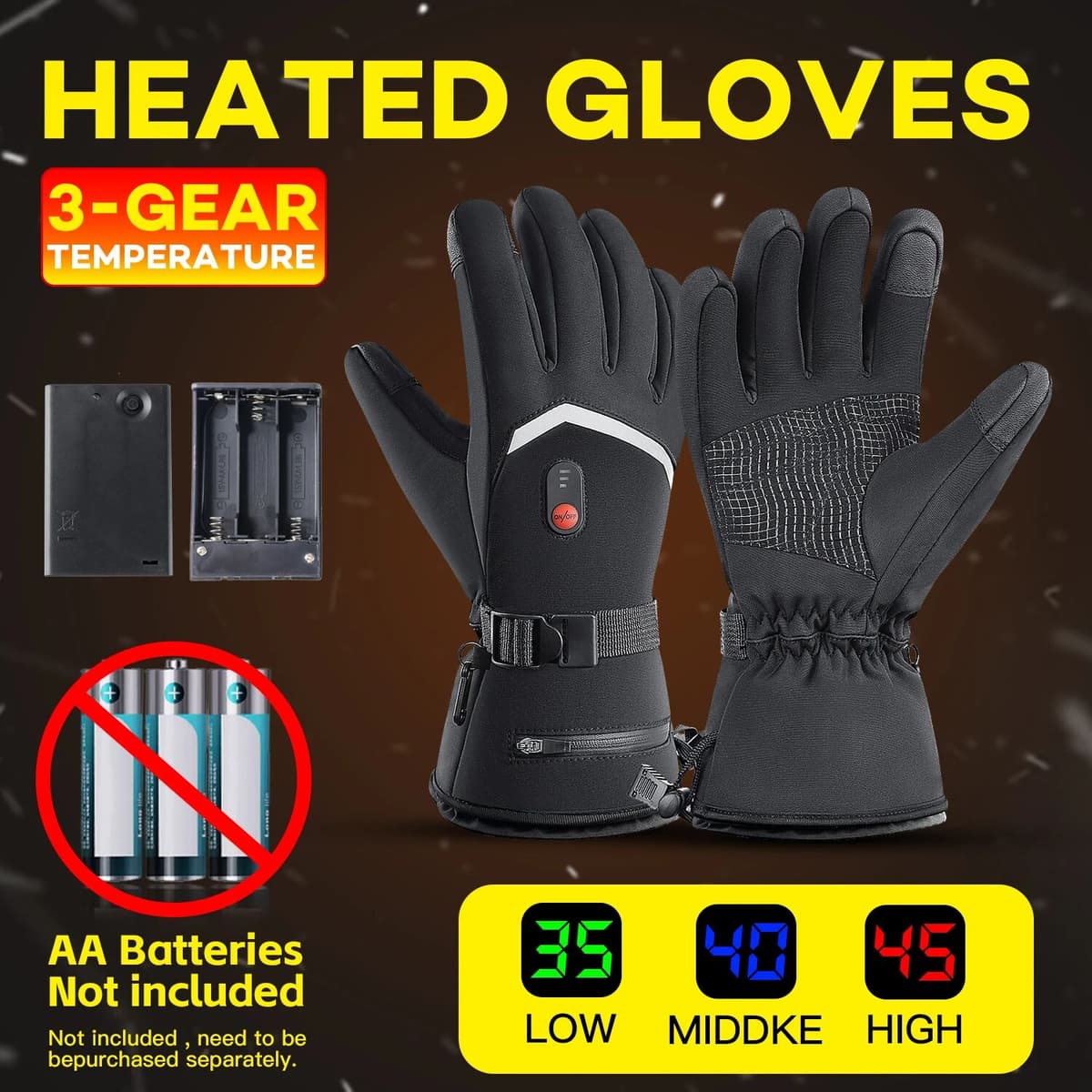 Kyncilor Winter Electric Heated Gloves Men Women Rechargeable Self Heating Motorcycle Gloves Ski Climbing Hiking Hand Warmer