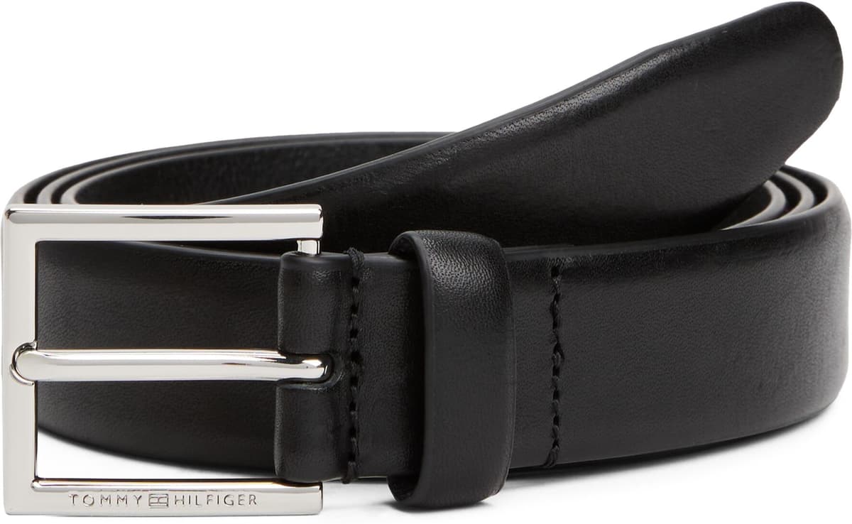 Ledergürtel TOMMY HILFIGER "HUDSON 3.0 cm breit", Herren, Gr. 100, schwarz, Rindsleder, unifarben, Gürtel Ledergürtel, Grössenverstellbar schwarz 100