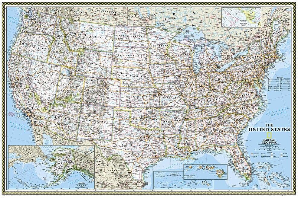 Carte murale (en anglais) - USA politique - 92 x 61 cm (format poster)   National Geographic - Papier