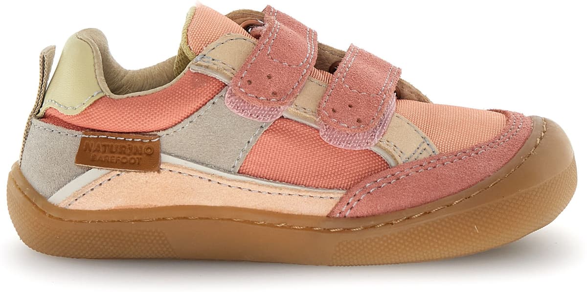 Klettschuh NATURINO "BAREFOOT KESY", Jungen, Gr. 30, rosa (rosa kombiniert), Textil, Veloursleder, Schuhe Klettschuh, Halbschuh mit Print, Grössenschablone zum Download rosa kombiniert 30