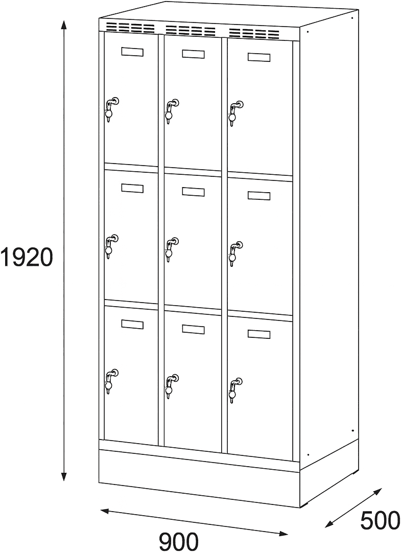 Alfa 3 Szafka skrytkowa S6 na cokole, 9 schowków, 1920 x 900 x 500 mm, zamek cylindryczny, drzwi niebieskie