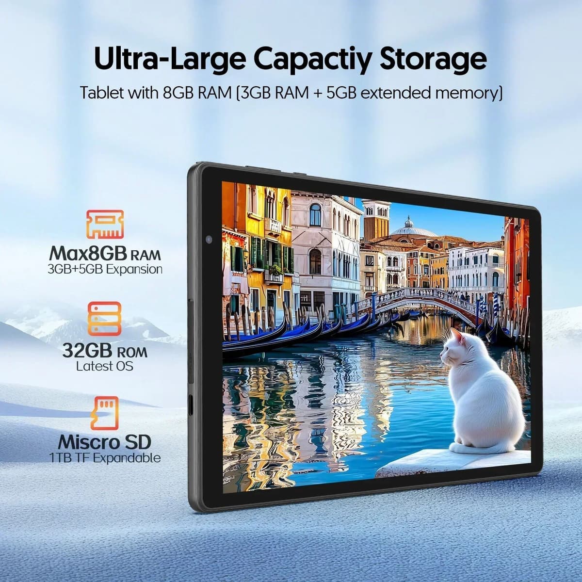 BAKEN 10-inch Tablet   Android 16 OS   Penta-core Processor   8GB RAM (3GB + 5GB) + 32GB ROM   WiFi 6   Dual Cameras   6000 MAh
