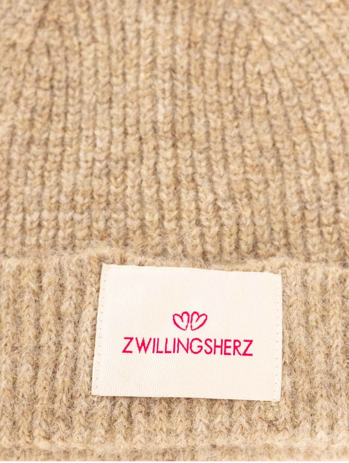 Strickmütze ZWILLINGSHERZ "Zwillingsherz Patch", Damen, grau (beige), Strick, Materialmix, unifarben, Mützen Strickmütze, gerippt, mit Wolle und Umschlag, mit Patch beige Einheitsgröße