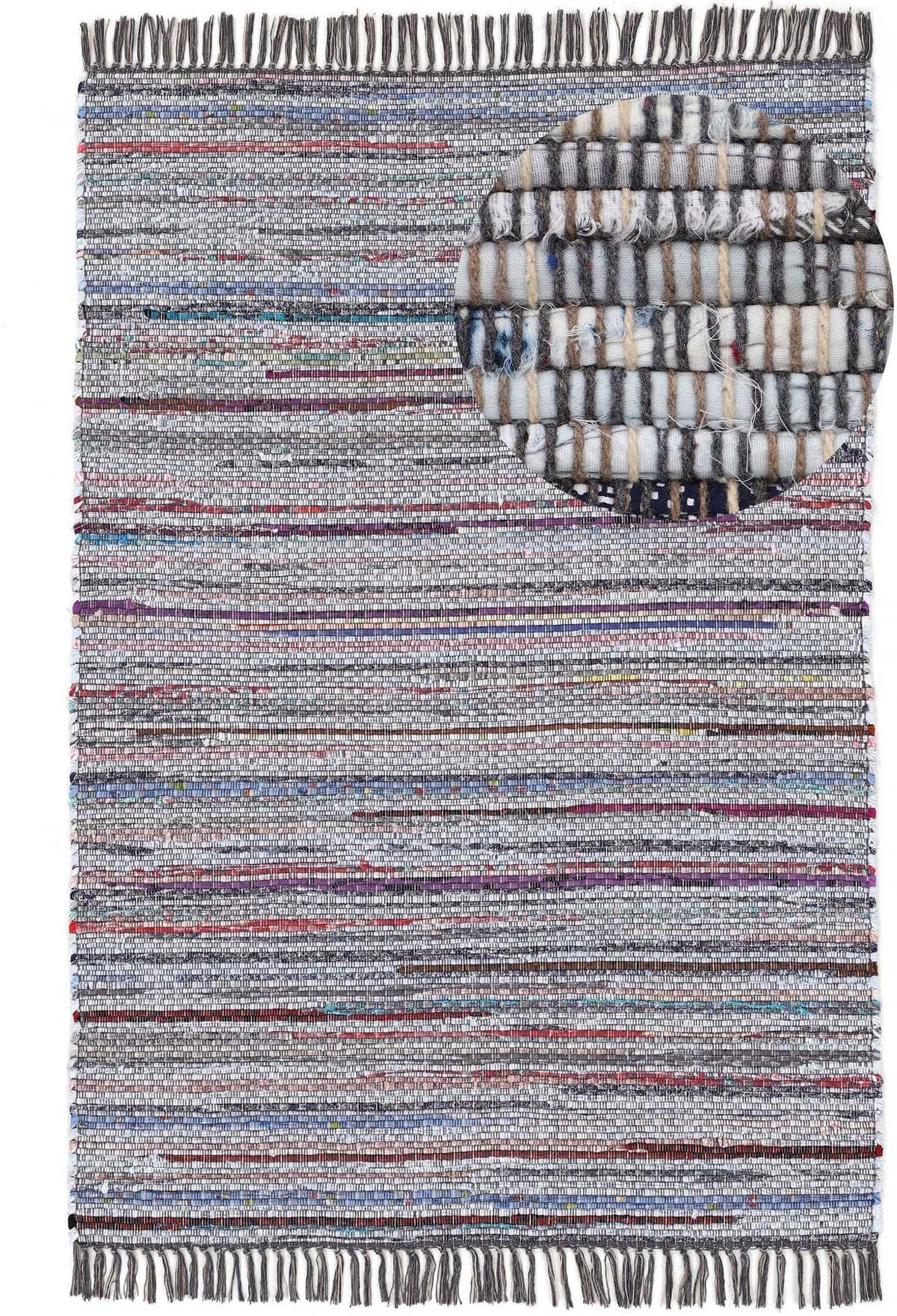 Teppich CARPETFINE "Kelim Chindi, Wendeteppich", grau, B:200cm H:6mm L:250cm, Baumwolle, Polyester, Teppiche, Teppich, handgewebt, Fleckerlteppich mit Fransen, auch vielen in Läufergrössen grau B : 200cm 1 Stk., 6mm, L: 250cm