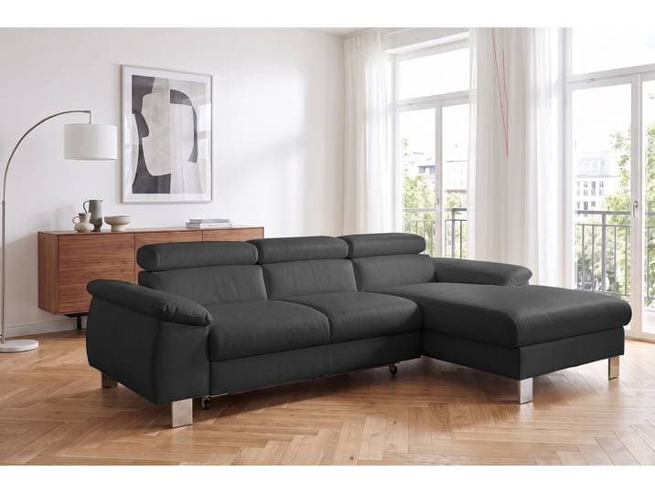 Ecksofa COTTA Komaris L-Form, B: 244 cm , schwarz, B:244cm H:72cm T:166cm, Microfaser PRIMABELLE (100% Polyester);Kunstleder SOFTLUX(100%Polyurethan);Feinstruktur (100% Polyester);Kunstleder SOFTLUX/Struktur (100%Polyurethan, 90%Polyester, 10% Polyacryl), Sofas, Ecksofa, mit Kopfteilverstellung, optional Schlaffunktion, Bettkasten & Licht