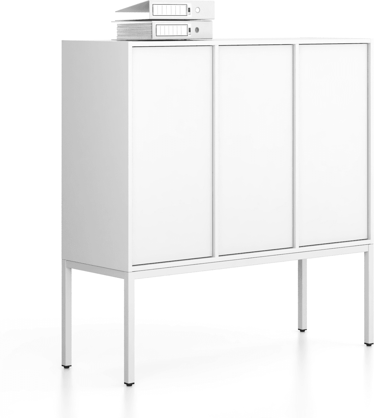B2B Partner Szafa biurowa FRAME, niska, podstawa biała, 3 drzwi, 1299 x 450 x 1331 mm, PUSH-lock, biały