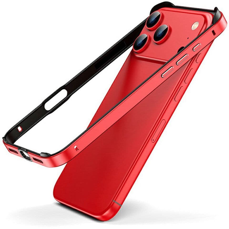 iPhone 17 Pro Max EIDERWOOD Metal Bumper Deksel m. Forsterkede Silikon Hjørner - Rød