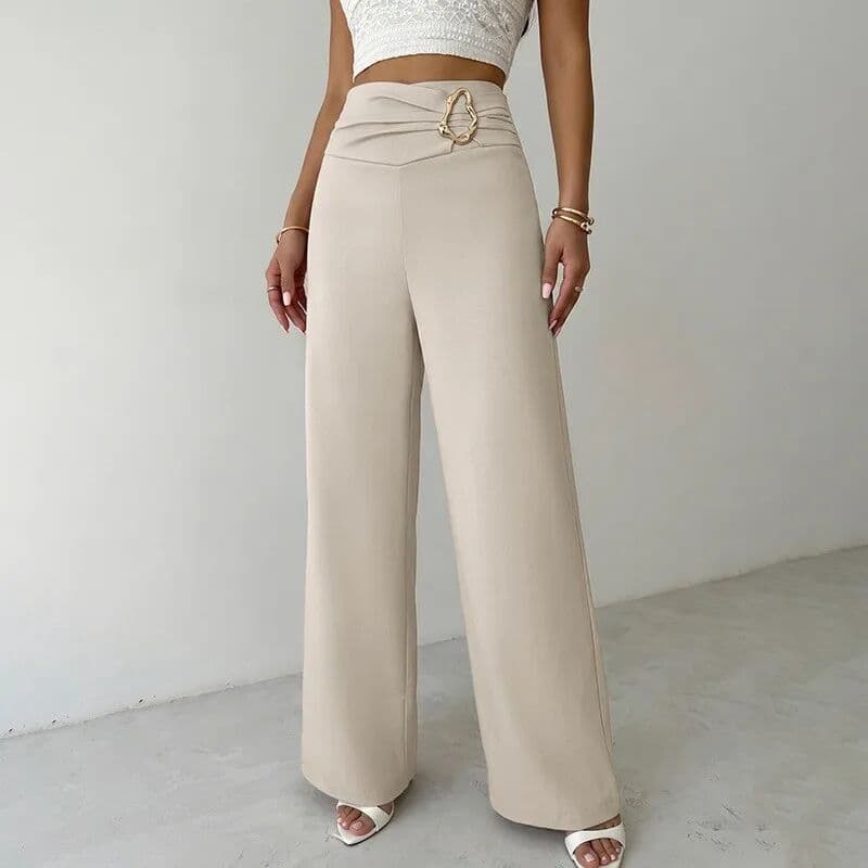 others High Waist Straight Leg Pants Women's Casual Trousers Metal Decoration Business Style Zipper Closure Other Fabric Other Compo...