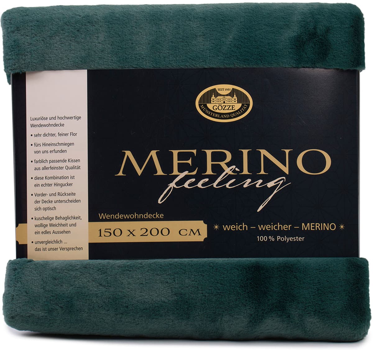 Wohndecke GÖZZE "Merino, kuschelig und weich", grün (dunkelgrün), B:150cm L:200cm, Polyester, Wohndecken, Wohndecke, kuschelig weich dunkelgrün B/L: 150cm x 200cm
