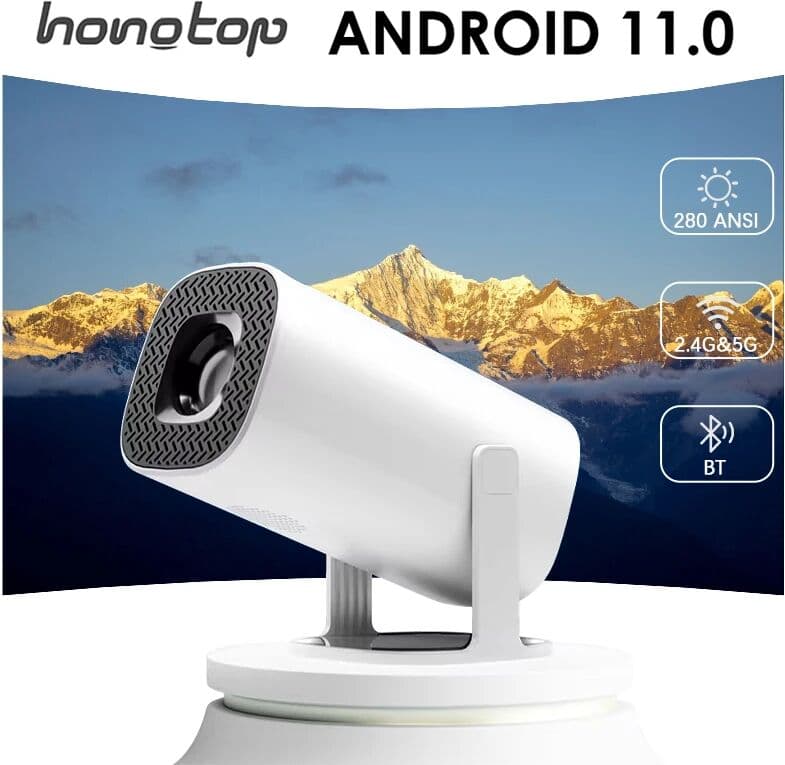HONGTOP  Android 11 Projector 720P Smart Mini Portable Projector with WiFi6 Bluetooth Home Theater Outdoor Portable Projector