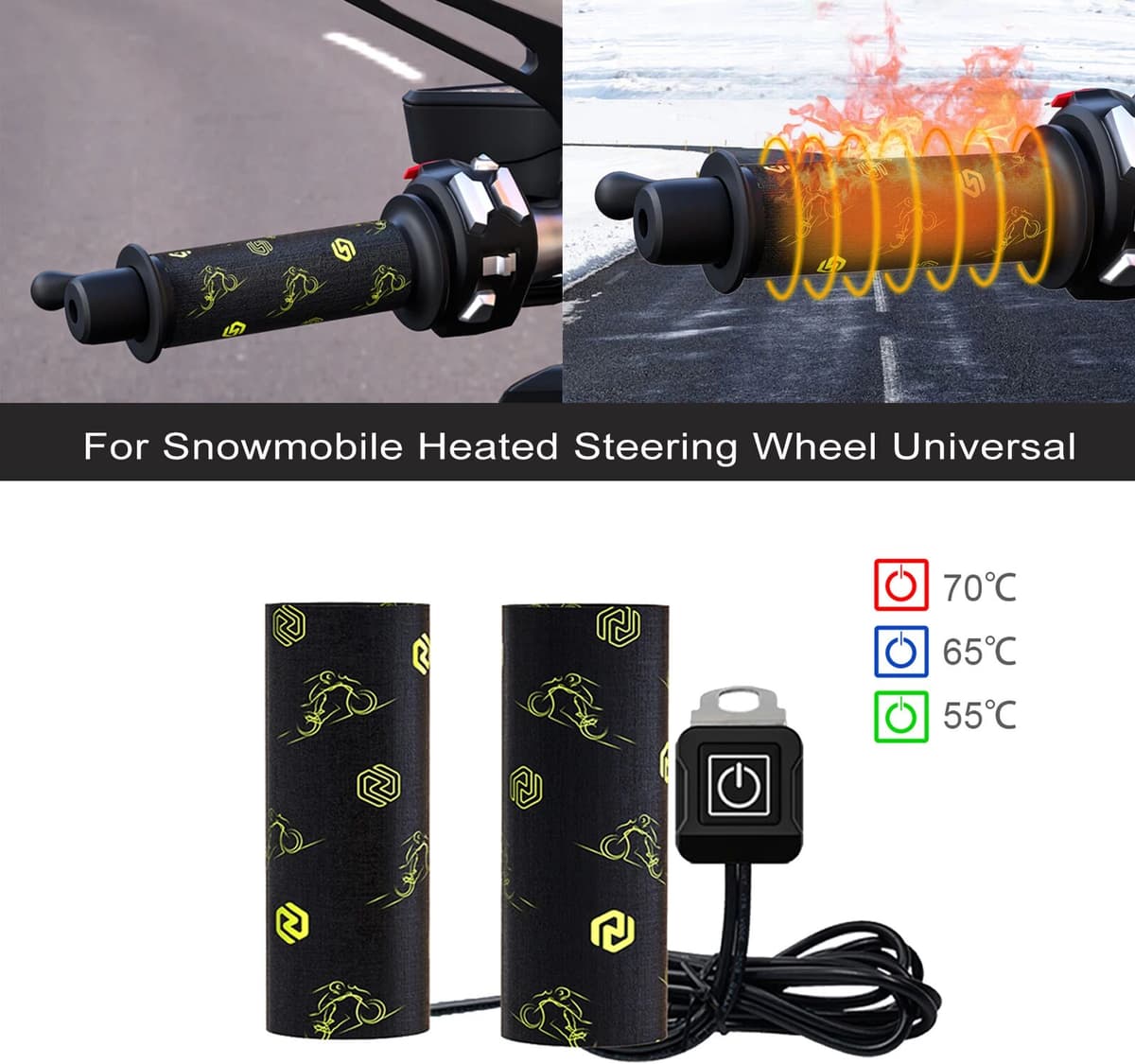 NONE Universal 12V Motorcycles Heated Handles Grips Snowmobile ATV Handlebar Heater Warmer Kit For Snowmobile Heated Steering Wheel
