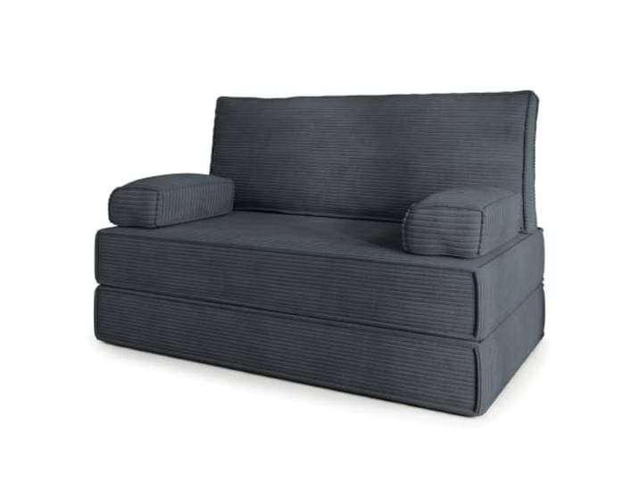 Masseno Schaumstoffsofa LADIA mit Schlaffunktion, Schlafsofa, Wohnzimmersofa, Couch, Sofa, Bettsofa, Kordstoff – Graphitfarben POSO 34