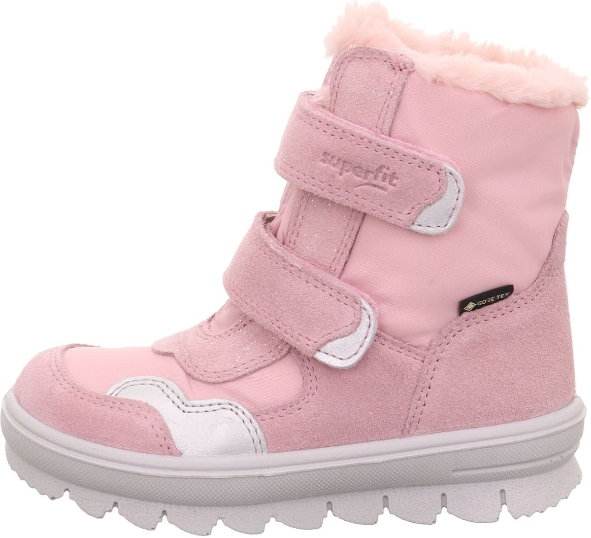 Winterboots SUPERFIT "FLAVIA, WMS: mittel", Kinder, Gr. 29, Warmfutter, rosa (rosa, weiß), Textil, Veloursleder, Glitzer, unifarben mit Farbeinsatz, Schuhe Winterboots, Klettboots mit Glitzerdetails, Größenschablone zum Download