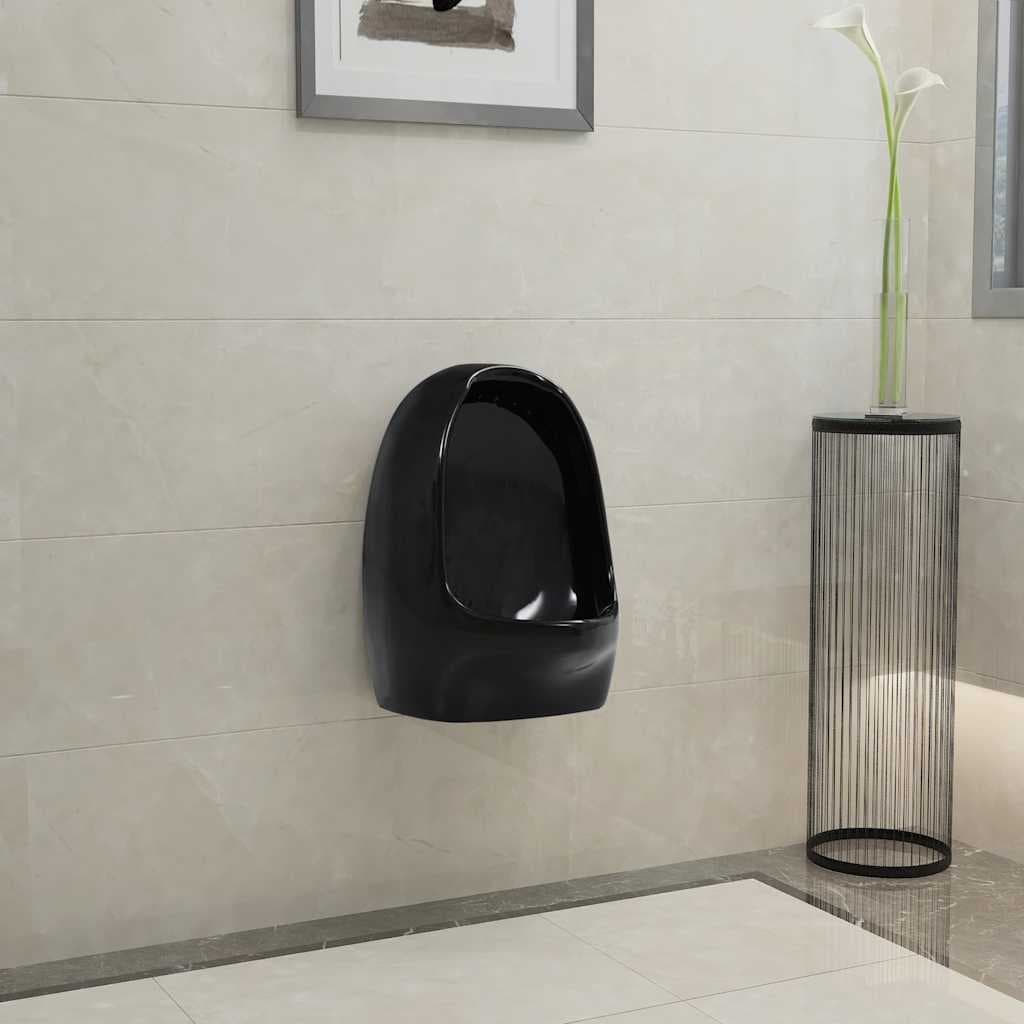 vidaXL Urinoir suspendu avec valve de chasse d'eau Céramique Noir