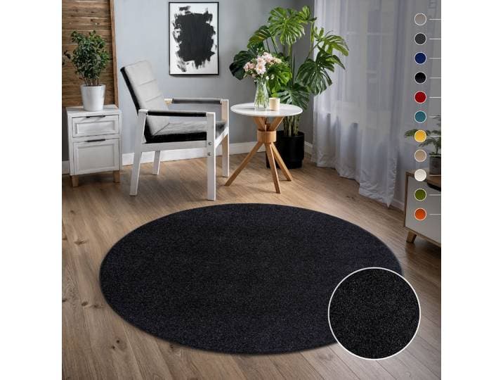 Teppich SANAT UNI , auch als Läufer und Rund , schwarz, H:13mm Ø:120cm, Kunstfaser, Teppiche, Teppich, robuster Kurzflorteppich, grosse Farbauswahl, Wohnzimmer, alle Räume