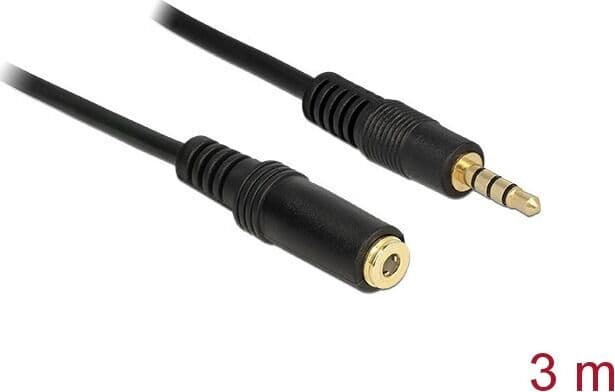 Delock Καλώδιο Ήχου 3.5mm male - 3.5mm female Μαύρο 3m με Επίχρυσους Ακροδέκτες 84668