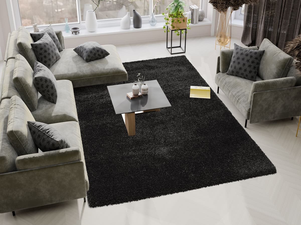 Hochflor-Teppich OCI DIE TEPPICHMARKE "MONTIS", schwarz (anthrazit, dunkelgrau), B:133cm H:45mm L:200cm, Obermaterial: 100% Polypropylen, Teppiche, Hochflor-Teppich, uni, Langflor, Shaggy, auch in rund, quadratisch und Läufer erhältlich anthrazit, dunkelg