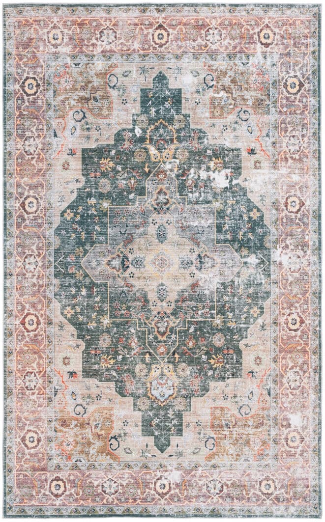 Langley Street Arizona Eckart Machine Washable Non-Slip Area Rug in Green & Beige Green Rectangle 152 x 244 cm