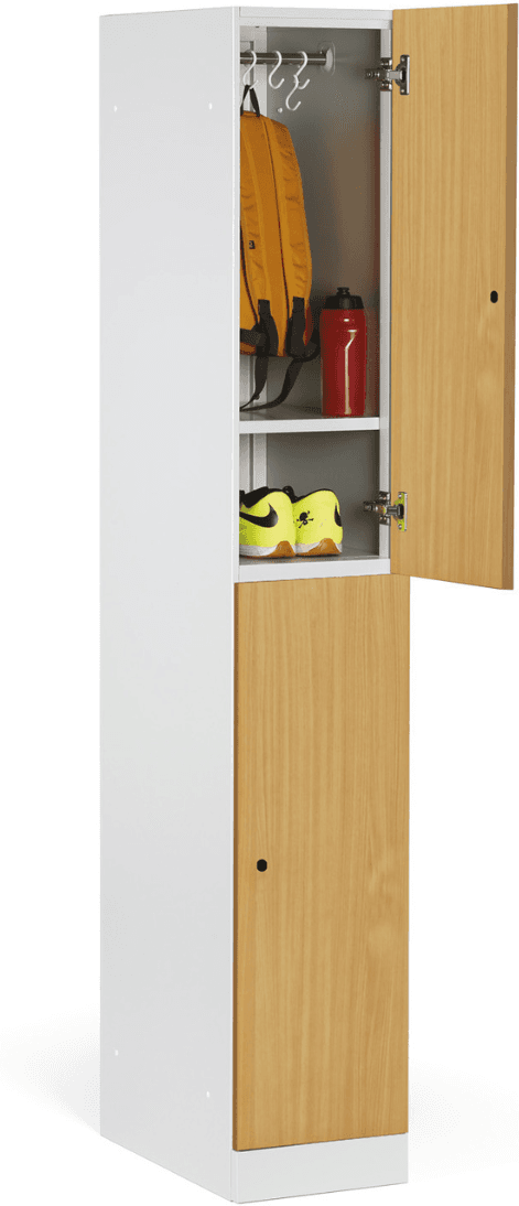 B2B Partner Szafka skrytkowa S1, 2 schowki, 1850 x 300 x 500 mm, zamek mechaniczny z kodem, drzwi laminowane, orzech
