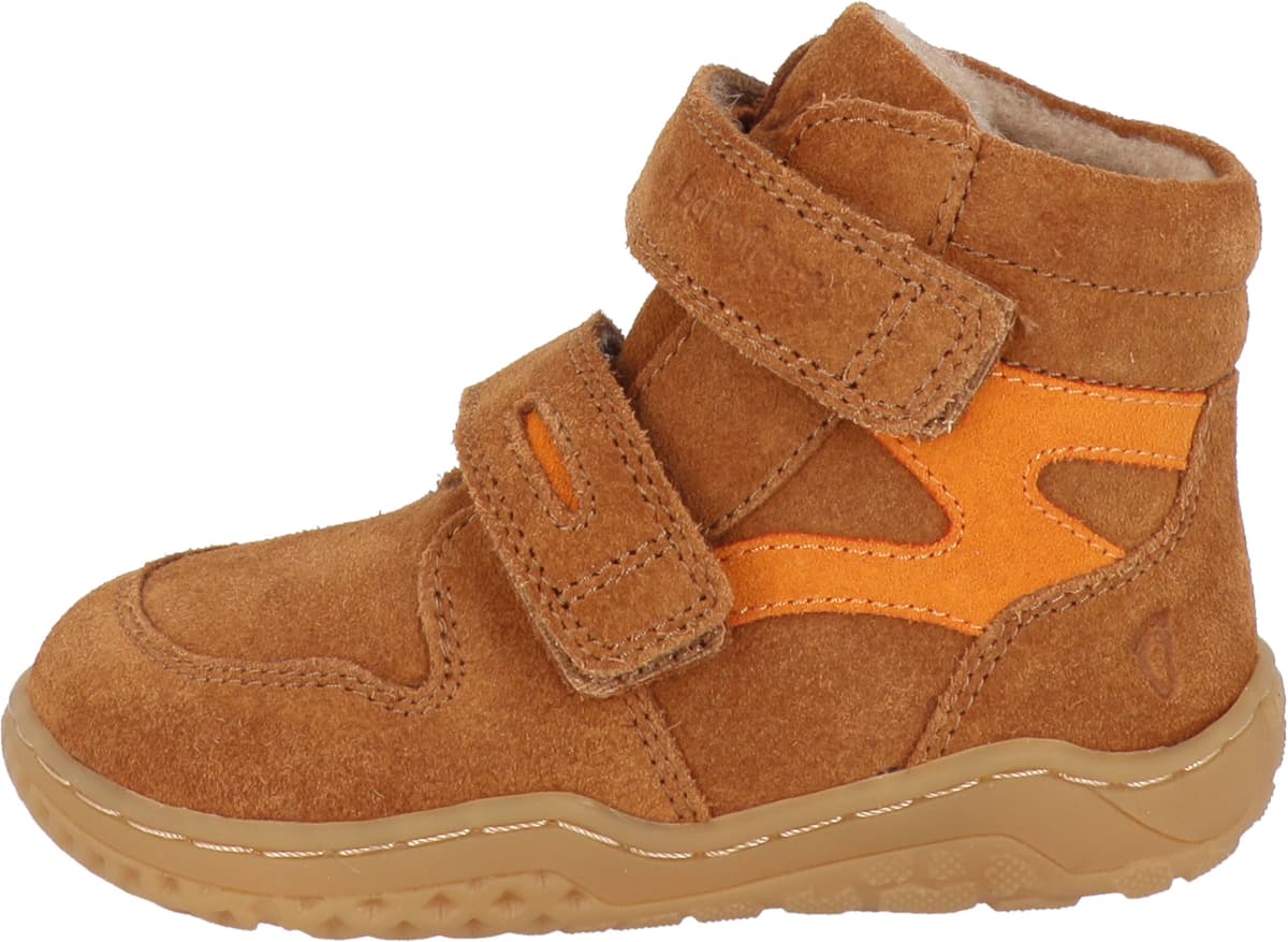 Barfußschuh LURCHI "Samu Barefoot", Jungen, Gr. 33, wärmend, tan, Veloursleder, Schuhe Barfußschuh, Klettschuh, mit Kontrastbesatz, Größenschablone zum Download