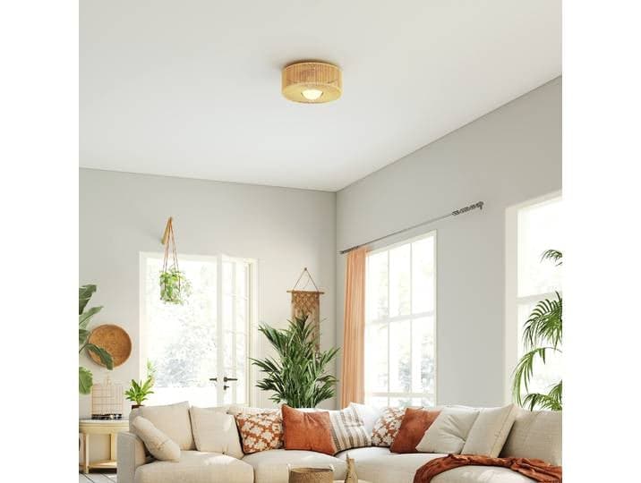 HOMCOM Plafonnier LED Bohème 20W 3000K Corde de Lin Marron