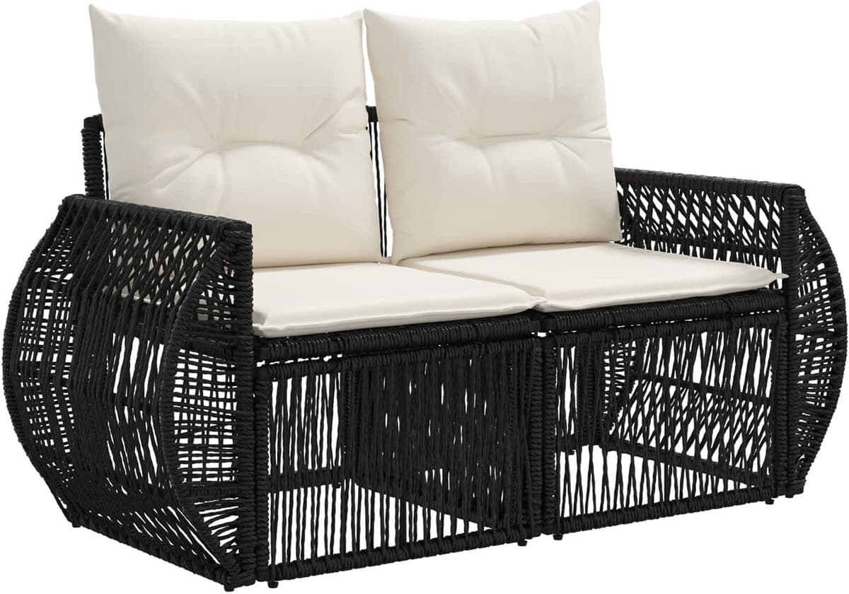 vidaXL Ensemble de canapé de jardin 6 pc Noir et blanc crème polyrotin