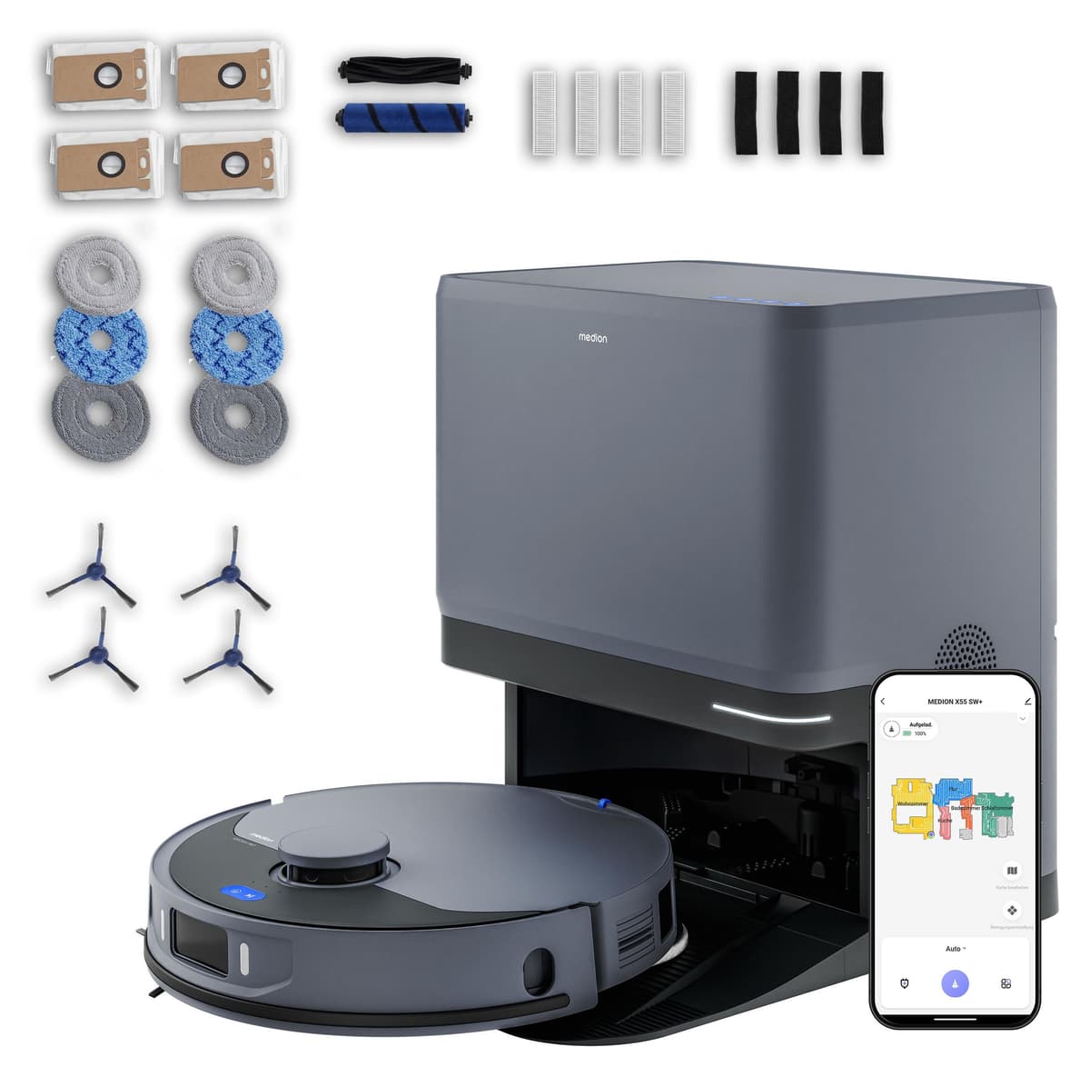 MEDION Saugroboter mit 3in1 Absaugstation und Wischfunktion X55 SW+ Pro