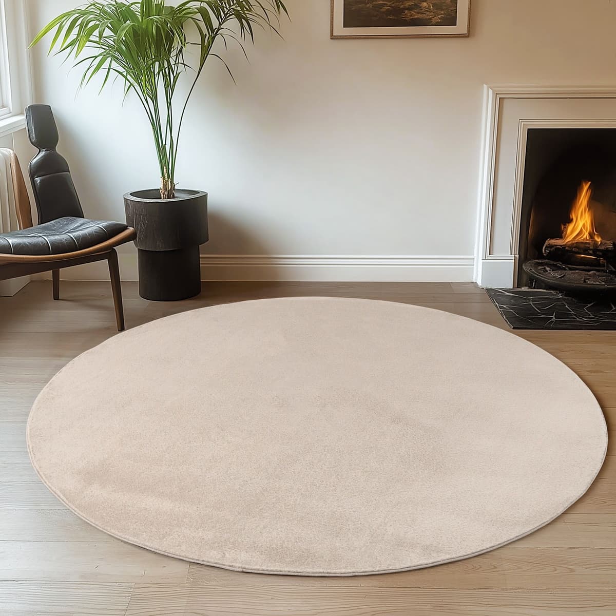Teppich AYYILDIZ TEPPICHE "JOY 1400, auch als Läufer und in Rund erhältlich", beige (creme), H:11mm Ø:80cm, Polyester, Teppiche, Teppich, besonders weich, uni Kurzflor, Wohnzimmer, Kinderzimmer creme Ø 80cm 1 Stk., 11mm, Ø 80cm