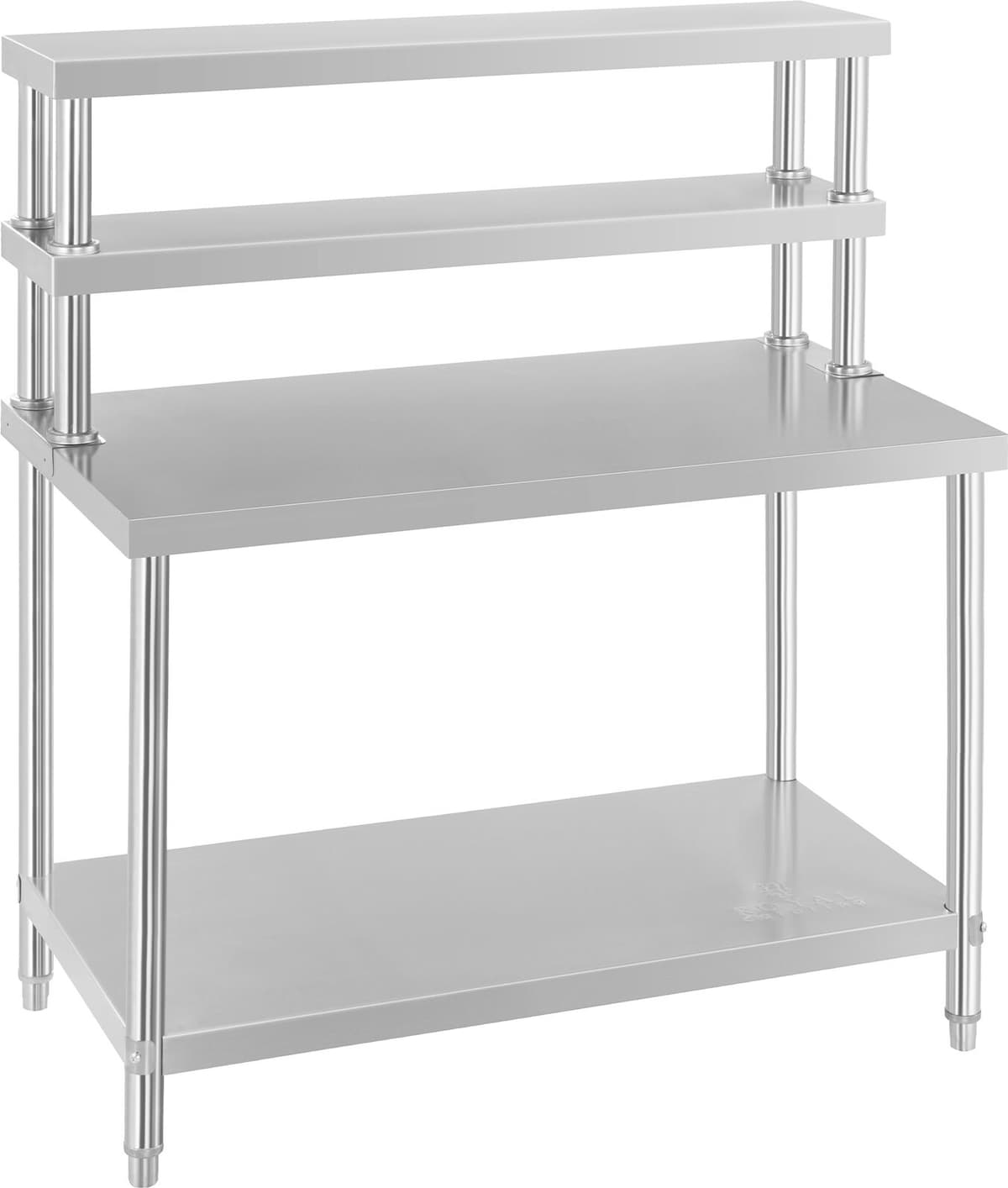 Pracovní stůl z ušlechtilé oceli s nástavbou - ECO - 120 x 60 cm - 500 kg - 2 police - Royal Catering RCAT-120/60-H
