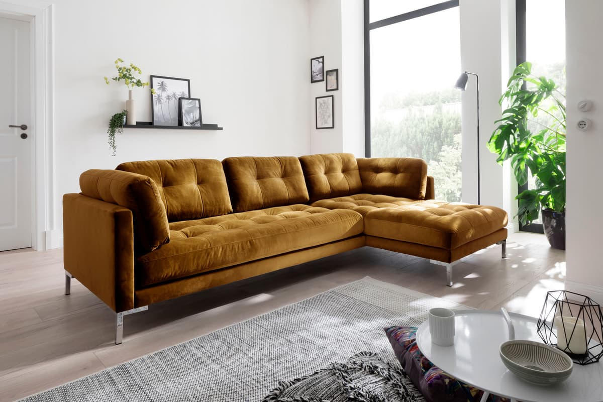 Ecksofa OTTO HOME "Landau L-Form", braun (messing), B:275cm H:75cm T:158cm, Sofas, Ecksofa, in Cord-Stoff mit Metallfuß