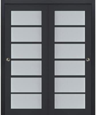 SARTODOORS Veregio 7602 Antracite Wood Sliding Closet Bypass Doors with Frosted Glass