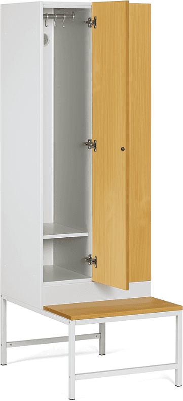 B2B Partner Šatníková skrinka S1 s lavičkou, 2 oddiely, 1875 x 600 x 500/800 mm, mechanický kódový zámok, laminované dvere, dub prírodný