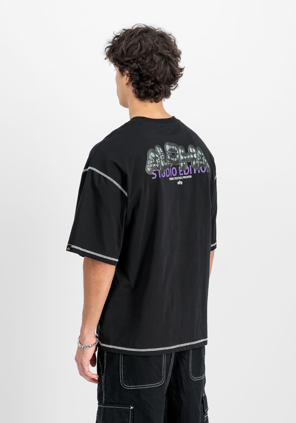 T-Shirt ALPHA INDUSTRIES "Studio Bubble Backprint T-Shirt", Herren, Gr. 3XL, schwarz, Obermaterial: 100% Baumwolle, Shirts T-Shirt