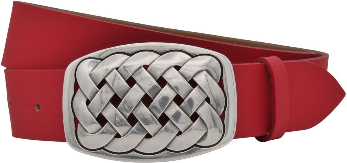 Ledergürtel ANNAMATONI "AnnaMatoni AnnaMatoni Damen Gürtel Echtleder 4cm mit silberner", Damen, Gr. TW 110, rot (rot 350), 100% Leder, Gürtel Ledergürtel