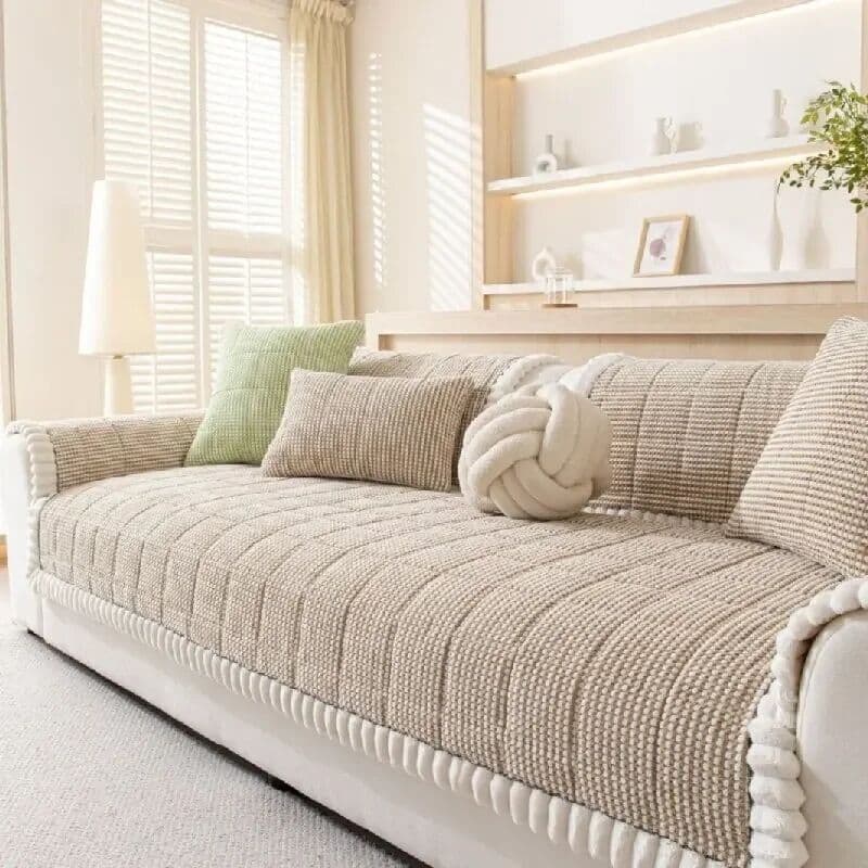 NONE Thick Plush Sofa Mat Cover for Living Room Nordic Solid Color Lounge Corner L Sofa Towel Slipcover Home Couch Protector 쇼파 커버