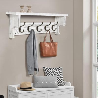 Lucky Monet 5/8 Metal Hooks Rustic Wall Mounted Coat Rack w/ Storage Shelf