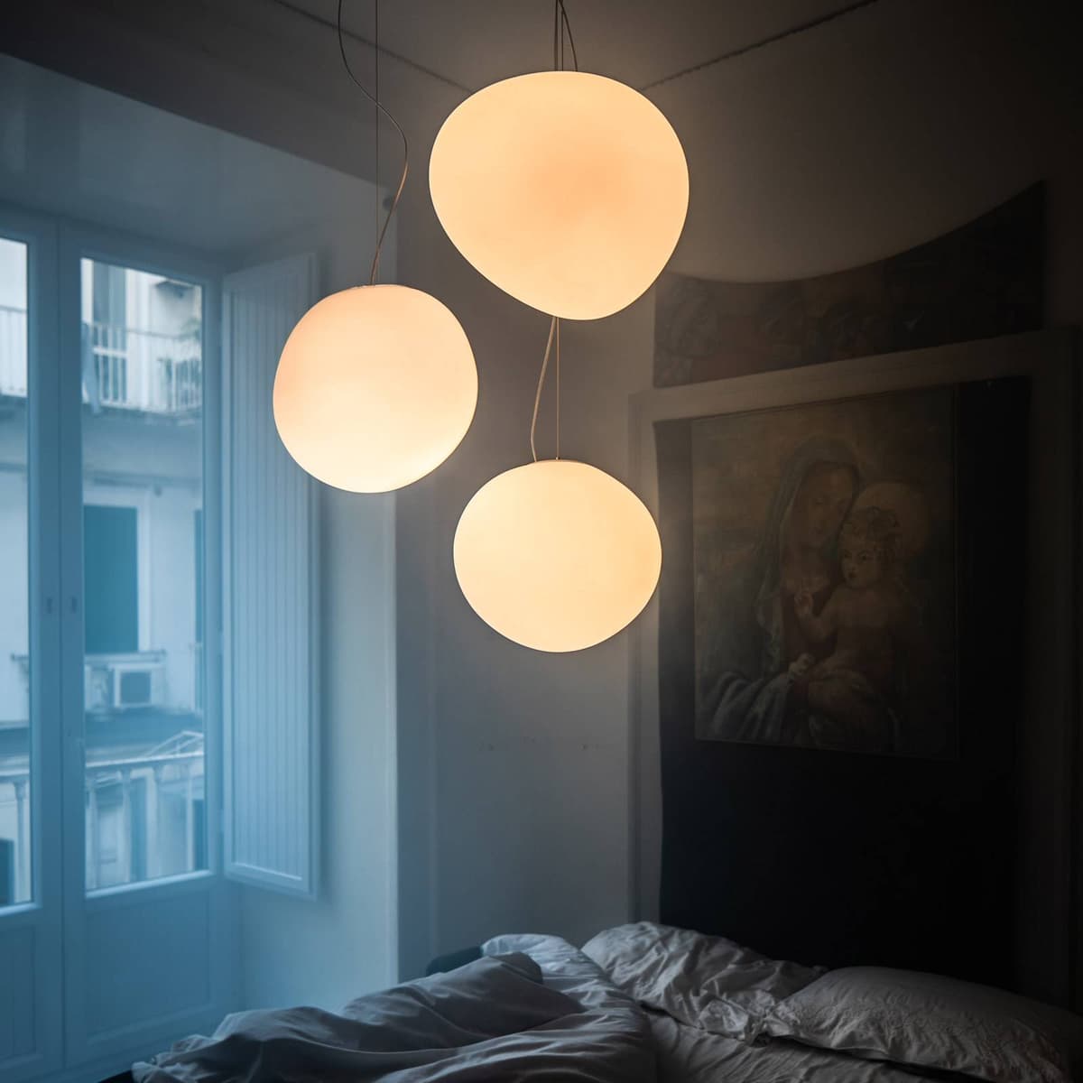 Foscarini Gregg grande LED lógó világítás, dimmelhető fényerővel,, Fehér / opál, Nappali / Étkező, Üveg, Dizájn