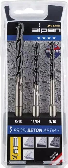 Alpen Drills Τρυπάνι Καρβιδίου με Εξάγωνο Στέλεχος για Δομικά Υλικά 8mm 101803100