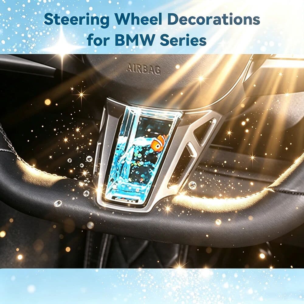 NONE Blue Crystal Dynamic Flowing Aquarium-Themed Steering Wheel Decorative Sequins Suitable for Some BMW Car Models